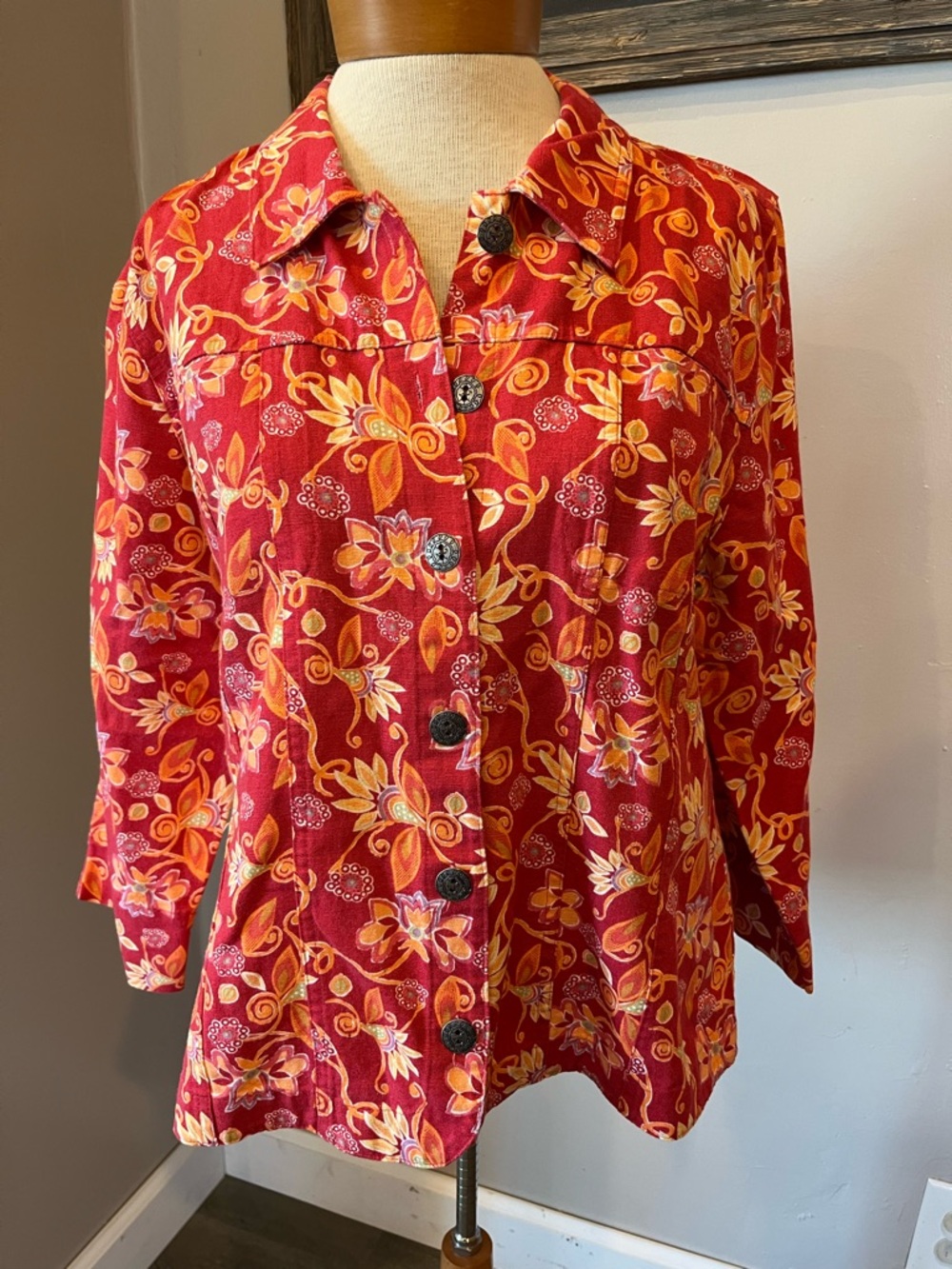 Christopher Banks Floral Button Up Jacket Linen & Cotton Blend Women’s Large